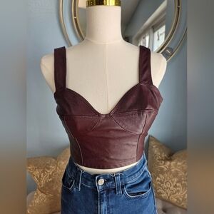 Peter Som Red Faux Leather Bustier Top
